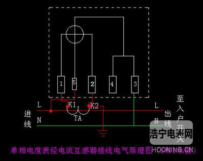 單相電度表內(nèi)5和1端短接片已斷開(kāi)時(shí)的接法